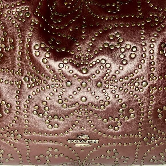 COACH Edie Oxblood Studded Soft Leather Triple Section Shoulder Bag w/ Turn Lock - Picture 3 of 17